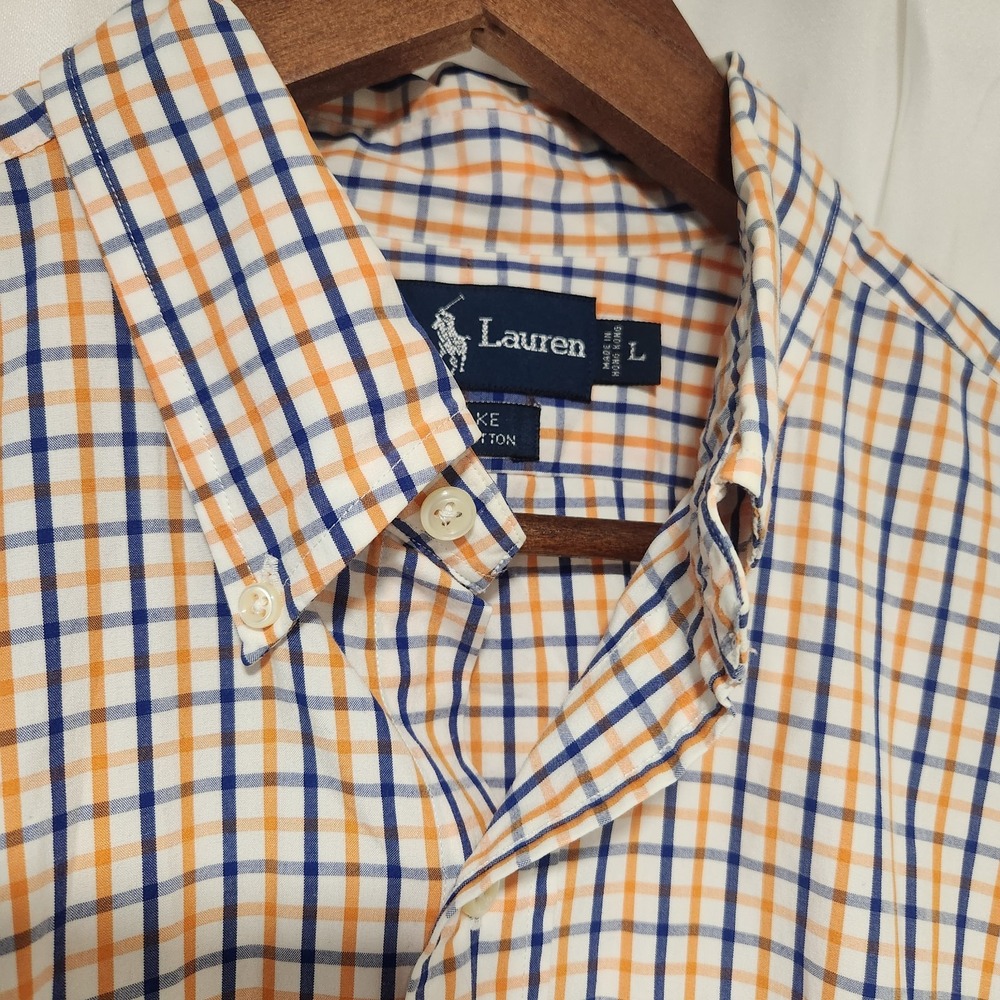 Ralph Lauren Blake Shirt Mens Large White Orange Blue Plaid Button Down - Picture 3 of 4